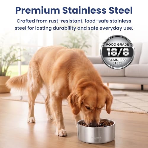 PawsPik 64oz 18/8 Stainless Steel Slow Feeder Dog Bowl, Double-Wall Non-Slip Metal Dog Bowl for Fast Eating Medium & Large Breeds, Detachable Slow Feeder Insert, Dishwasher Safe (Arctic Steel Silver) - color: Arctic Steel Silver
