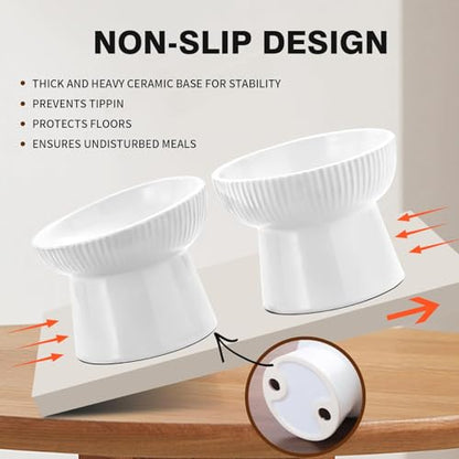 Elevated Cat Food Bowl, Ceramic Raised and Tilted Water Bowl, Whisker Fatigue Cat Bowls for Indoor Cats, Anti Vomiting and Protect Spines Pet Feeding Dishes for Kittens Small Dog, Heavy Non-Slip Base - color: White