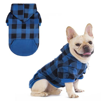 Plaid Dog Hoodie Pet Clothes Sweaters with Hat - color: Blue, size: Medium