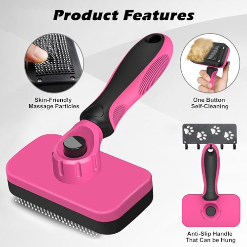 3PCS Cat Grooming Supplies, Cat Brush & Nail Clipper/Trimmer & Flea Comb for Shedding Indoor Cats Essentials Stuff Accessories (Pink) - color: Pink