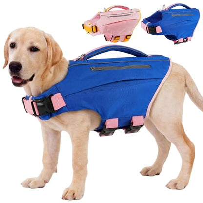 Kuoser Dog Life Jacket with Rescue Handle, High Flotation Vest Adjustable | High Flotation, Rescue Handle, Adjustable, Reflective,2 Storage Pockets, Pool Lake Boat Beach, Small Medium Large dogs - color: Blue, size: L (Chest Girth:22.8-29.5'')