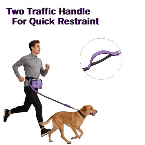 Hands Free Dog Leash, Adjustable Waist Belt, Reflective Stitching Leash with Double Padded Handles for Running, Hiking - color: Purple - 1 leash
