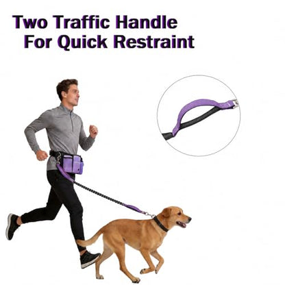 Hands Free Dog Leash, Adjustable Waist Belt, Reflective Stitching Leash with Double Padded Handles for Running, Hiking - color: Purple - 1 leash