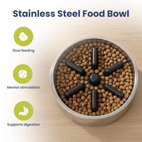 PawsPik 64oz 18/8 Stainless Steel Slow Feeder Dog Bowl, Double-Wall Non-Slip Metal Dog Bowl for Fast Eating Medium & Large Breeds, Detachable Slow Feeder Insert, Dishwasher Safe (Arctic Steel Silver) - color: Arctic Steel Silver