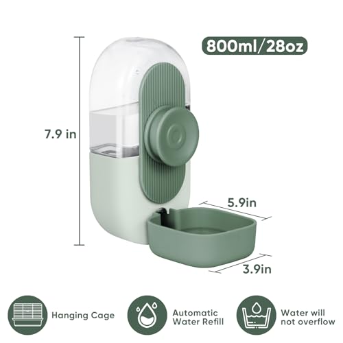 Lemtrflo 28oz Hanging Automatic Water Dispenser，Rabbit Water Bottle,Bunny Guinea Pig Ferret Water Bowl for Cage,Suitable for Small Animal Puppies(Cage Grid Spacing Over 1.2'') (Green) - color: Green