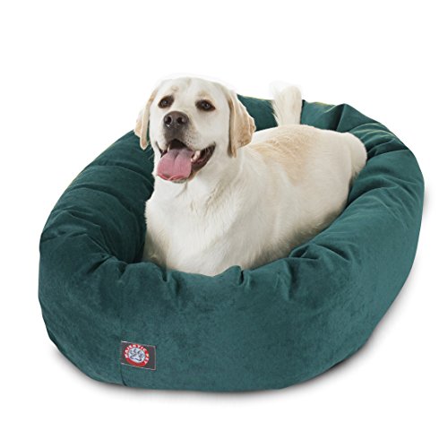 Majestic Pet 40 Inch Micro Velvet Calming Dog Bed Washable – Cozy Soft Round Dog Bed with Spine for Head Support - Fluffy Donut Puppy Mat 40x29x9 (inch) Large – Marine - color: Marine