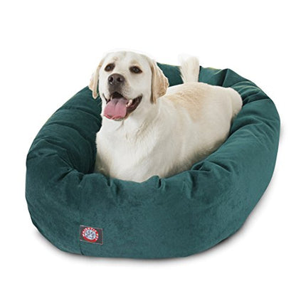 Majestic Pet 40 Inch Micro Velvet Calming Dog Bed Washable – Cozy Soft Round Dog Bed with Spine for Head Support - Fluffy Donut Puppy Mat 40x29x9 (inch) Large – Marine - color: Marine