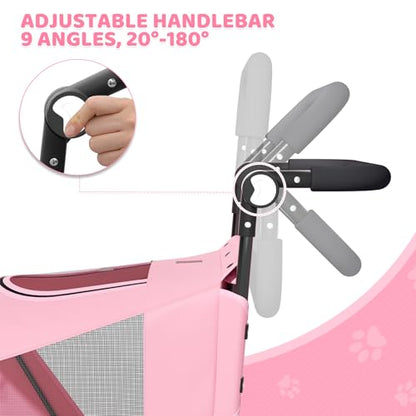 Magshion Pet Stroller for Medium Dogs w/Adjustable Handle, 3-Wheel Dog Cat Wagon w/Dual Entry, Rear Storage, Breathable Mesh, One-Foot Brake, Ideal for Large Pets up to 55 lbs, Pink - color: Pink, style: Up to 55 lbs
