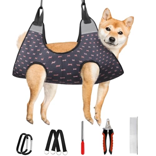 Supet Dog Grooming Hammock Harness for Dogs Cats, Relaxation Pet Nail Clipper Hammock, Restraint Dog & Large Animal Leashes Sling for Groomingk for Nail Trimming (Black Currant, XL) - color: Blackcurrant, size: XL（ Max 85 Lb：Leg space: 11.8"-22.5"）