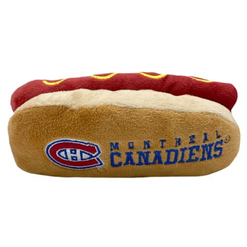 Pets First NHL Montreal Canadiens Hot Dog Plush Dog & Cat Squeak Toy - Cutest HOT-DOG SNACK Plush Toy for Dogs & Cats with INNER SQUEAKER & Beautiful Hockey Team Name/Logo - color: Montreal Canadiens, style: NHL Hot Dog Toy