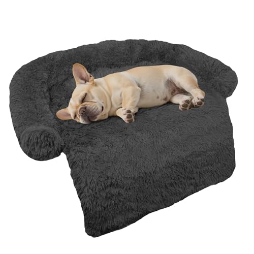 Calming Dog Bed Fluffy Plush Dog Mat for Furniture Protector with Removable Washable Cover for Large Medium Small Dogs and Cats (Small(35x31x5), Dark Grey) - color: Dark Grey, size: 35.0"L x 31.0"W x 5.0"Th