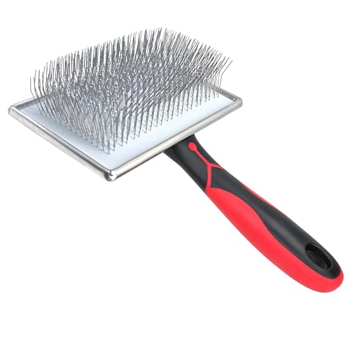 Slicker Brush for Dogs, Deshedding Dog Brush - Removes Loose Fur and Tangles, 1"" Extra Long Pins Go Deep Into The Undercoat, Professional Grade Dog Brush for Shedding, Large, Red