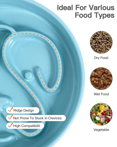 Slow Feeder Dog Bowl, Ceramic Dog Bowls 1.5 Cup Puzzle Feeder - Stops Fast Eating, Prevents Bloat, Choking & Black Chin for Medium/Large Dogs, Blue - color: Blue