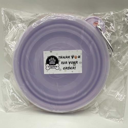 Small Collapsible Dog Bowl 12oz,2 Pack Portable and Foldable Pet Travel Bowls with 2 Carabiners & Lids for Dogs Cats and Small Animals (Macaron Purple+Pink, 350ml)
