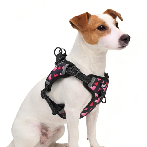 PUPTECK Dog Harness Small Sized Dog, Step in Adjustable Reflective Dog Vest Harness Escape Proof, No Pull Soft Padded Harness Easy Control, Heart, S - color: Black(Heart), size: S (CHEST: 13"-18")