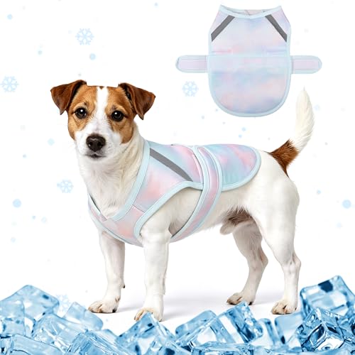Dog Cooling Vest,Adjustable Lightweight Dog Cooler Jacket for Summer 3D Breathable Mesh Pet Cooling Shirts with Reflective Stripe UV Protection Pet T Shirt for Beach, Hiking, Walking - size: M