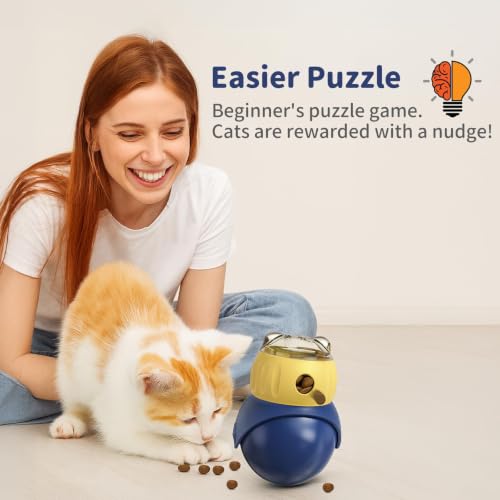 Interactive Cat Toys Treat Puzzle - for Indoor Cats Weight Loss Wobble Tumbler Feeder Food Dispenser, Fun Sliding Rolling, Enrichment Portion Control Slow Feeder for Kittens & Adult Cats