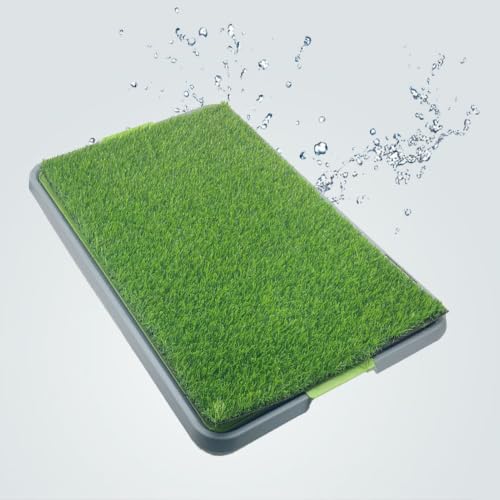 HEEPDD Artificial Grass Puppy Pee Pad Large Size Green 3 Layers Reusable Dog Potty Grass Training Pad for Indoor, Washable Dog Toilet with Drainage Tray for Apartment Balcony (68x42.5cm/26.8x16.5in