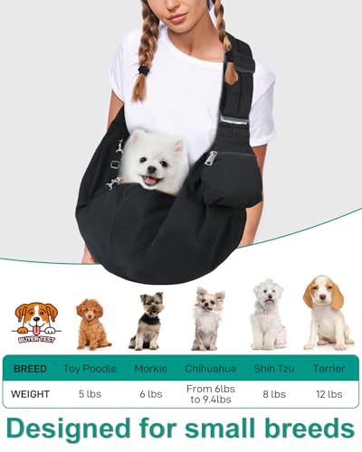 Pet Carrier Sling for Small Dogs and Cats, Dog Carrier Sling with Adjustable Thick Padded Shoulder Strap and Pocket, Hands Free Puppy Carrier Purse for Travel or Everyday Use