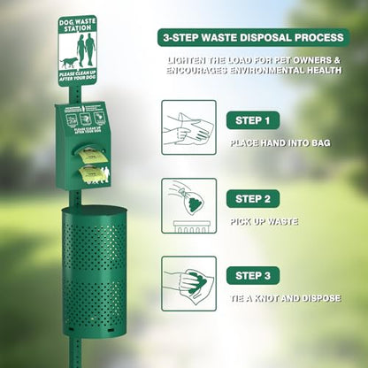 POCHAR Aluminum Dog Waste Station with 600 Waste Bags & 50 Can Liners | Rustproof Pet Poop Station Outdoor, Dog Park Equipment with Sign & Lid - Pet Poop Disposal System for Backyard - style: ‎Station with Bags