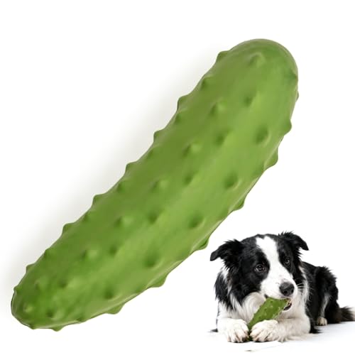 LIFLIX Tough Squeaky Dog Toys, Durable Dog Chew Toy with Natural Rubber, Teething Toys for Medium Large Breeds, Cucumber Pickle Shape - color: Green