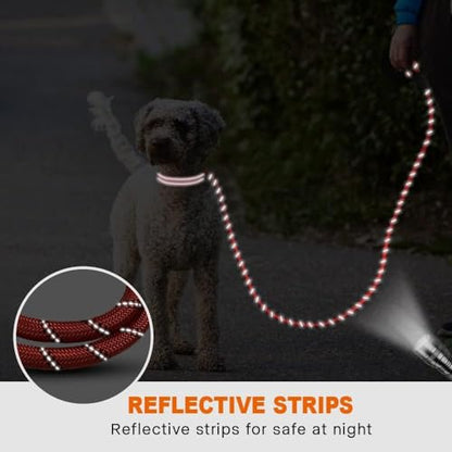 Rope Dog Leash with Comfortable Padded Handle, Highly Reflective Threads Leash for Medium Large Dogs (Red,3/8" x 6.5 FT)