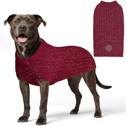KYEESE Dog Sweater with Leash Hole Warm Pullover with Reflective Yarn for Small and Medium Dogs Male Soft Knit Pullover Boy Dog Coats Cozy Lightweight Thick Sweater,Dark Red,Large - color: 5# Dark Red, size: L (30-45lbs)