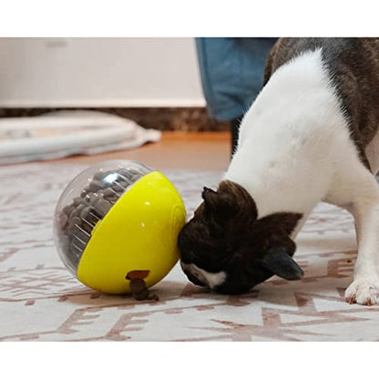 Dog Treat Ball, Dog Food Puzzle Slow Feeder Interactive Squeaky Mental Stimulation Toys, Cat Treat Dispenser Puzzle Toys Active Rolling Balls for Medium/Large Dog Breeds - color: Yellow