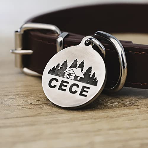 Deep Engraved Dog ID Tag Stainless Steel Personalized Customized Unique Pet ID Card Wolf Round (House S) - size: House S