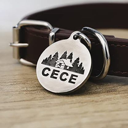 Deep Engraved Dog ID Tag Stainless Steel Personalized Customized Unique Pet ID Card Wolf Round (House S) - size: House S