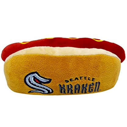 Pets First NHL Seattle KRAKENS HOT Dog Plush Dog & CAT Squeak Toy - Cutest HOT-Dog Snack Plush Toy for Dogs & Cats with Inner Squeaker & Beautiful Hockey Team Name/Logo - color: Seattle Kraken, style: NHL Hot Dog Toy