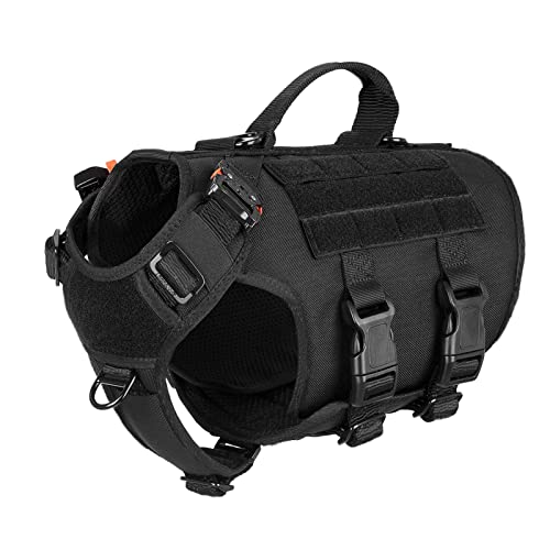 ICEFANG GN3 Tactical Dog Harness with 6X Buckle,Dog Molle Vest with Handle,3/4 Body Coverage,Hook and Loop Panel for ID Patch,No Pulling Front Clip (S (22"-27" Girth), Black) - color: Black, size: Small (Pack of 1)