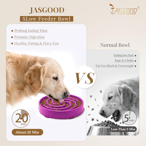 JASGOOD Slow Feeder Dogs Bowl for Large Medium Dogs,Anti-Gulping Pet Slower Food Feeding Bowls Stop Bloat,Preventing Choking - color: F-Purple