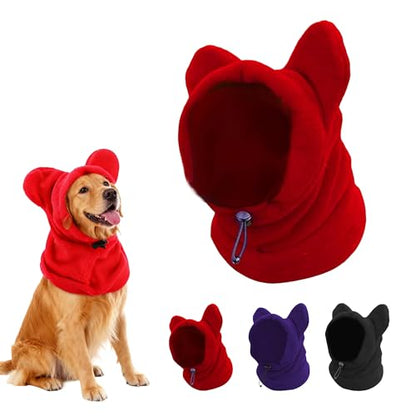 Dog Snood Winter Hood with Ear Protection, Fleece Neck Warmer for Dogs, (Red, Small) - color: Red, size: Small