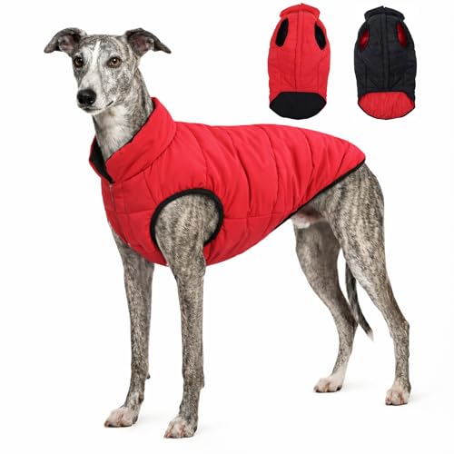PetWarm Reversible Dog Winter Coat, Windproof Dog Puffer Vest, Soft Vest for Dogs with Hook-and-Loop Strap for Easy Dressing, Waterproof Coat for Dogs with Adjustable Fit, Red, L - color: Red, size: Large