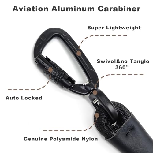 Rope Dog Leash with Two Handles, 6 Foot Heavy Duty Dog Leash with Aviation Aluminum Auto Locking Carabiner, Strong Nylon Pet Lead for Small, Medium, Large Dogs (Black, 6FT-Two Handle) - color: Black, size: 6 Foot Two Handle