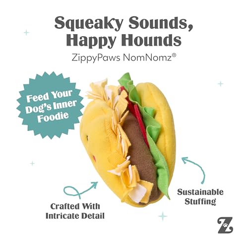 ZippyPaws NomNomz - Dog Squeaky Toys to Keep Them Busy, Funny Food Plush for Small & Medium Dogs, Cute Stuffed Puppy Toy, Pet Products, Gift for Dogs of All Breeds, Soft and Cuddly - Taco - color: Taco