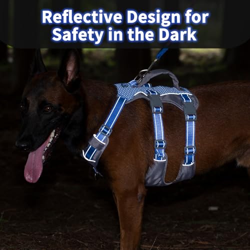Huntboo Reflective Dog Harness with Handle, Escape Proof, No Slip, Breathable, Lightweight, Adjustable Lift Harness for Small, Medium, and Large Dogs Walking, Training, and Running Gear(Sea Blue,M) - color: Sea Blue, size: Medium (Pack of 1)