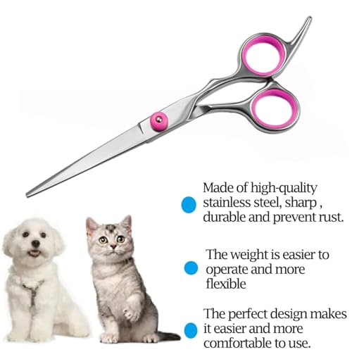 Dog Grooming Scissors,Pet Hair Scissors with Safety Round Tips Heavy Duty Titanium Stainless Steel Professional Dogs Cats Pets Grooming Shears (Straight scissors) - style: Straight scissors
