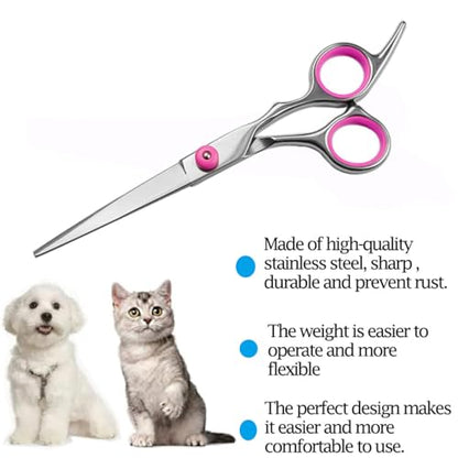 Dog Grooming Scissors,Pet Hair Scissors with Safety Round Tips Heavy Duty Titanium Stainless Steel Professional Dogs Cats Pets Grooming Shears (Straight scissors) - style: Straight scissors