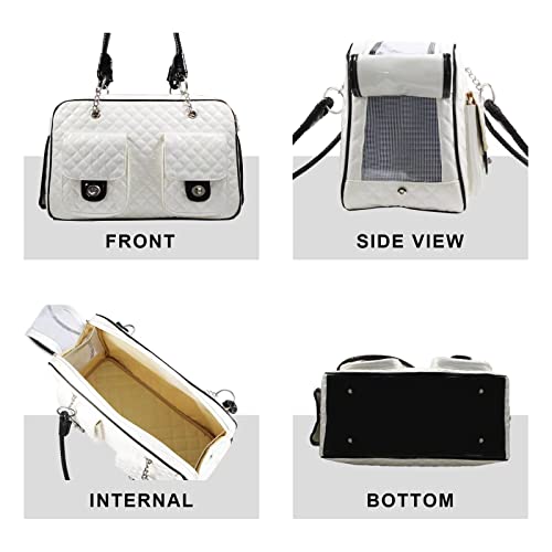 Soft-Sided Pet Travel Carrier Airline Approved for Pet Small Dog and Cat Collapsible, White Shiny Patent Leather - color: White