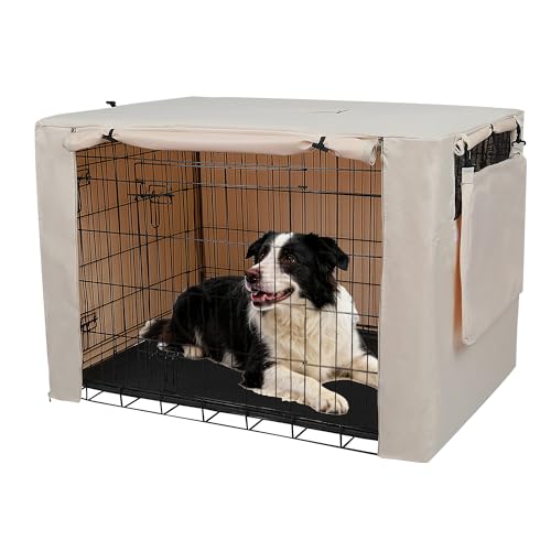 Deblue Dog Crate Cover, 36 Inches Durable Polyester Indoor Pet Kennel Cover Fit for 1 2 Doors Standard Wire Cage (Beige) - color: Beige, size: 36.0"L x 23.0"W x 25.0"H