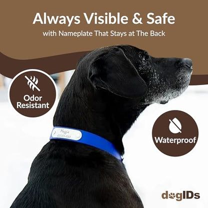 dogIDs Personalized Dog Collar – Custom Waterproof Soft-Grip Biothane with Laser-Engraved Nameplate, Durable & Odor-Resistant, USA Made | Brown, 1 in x 16 in (Fits Necks Size 14-18 in) - color: Brown, size: 1 in x 16 in (Fits Necks Size 14-18 in)