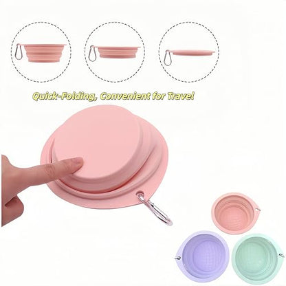 Portable Collapsible Pet Bowl - Food Grade TPR/Silicone, Foldable Dog Cat Travel Bowl with Carabiner for Hiking Camping, Easy Clean & Lightweight (Pink) - color: Pink