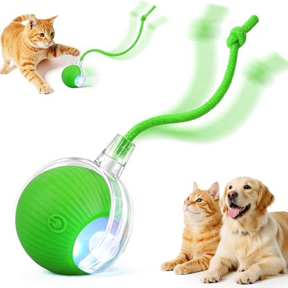 Smart Interactive Automatic Electric Rolling Moving Rechargeable Motion Activated Self Play Electronic Stimulation Chase Teaser Ball Toy with Rope for Indoor Bored Adult Cat and Dog, Green - color: Green