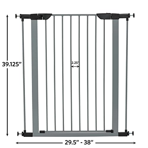 New World by Midwest 39" Steel Walk-Thru Dog Gate, Gray | Pressure Mounted, Expands 29.5"- 38" Wide, Auto-Close Door, Spring-Loaded Latch, Includes Two 3" Extensions - size: 39-Inch High
