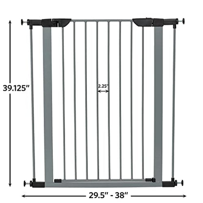 New World by Midwest 39" Steel Walk-Thru Dog Gate, Gray | Pressure Mounted, Expands 29.5"- 38" Wide, Auto-Close Door, Spring-Loaded Latch, Includes Two 3" Extensions - size: 39-Inch High