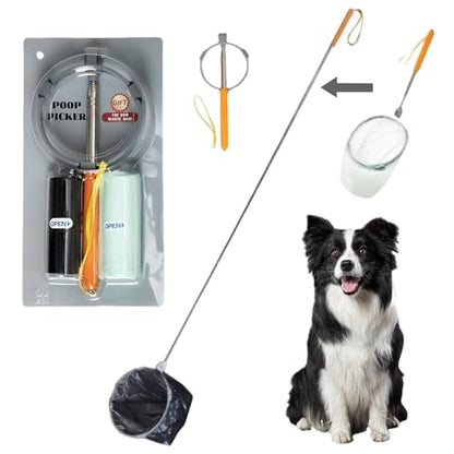 Dog Poop Catcher Telescopic Pooper Scooper with Long Handle Lightweight Portable Foldable Pet Poop Collector for Walking Yard Cleaning Dog Waste Pickup