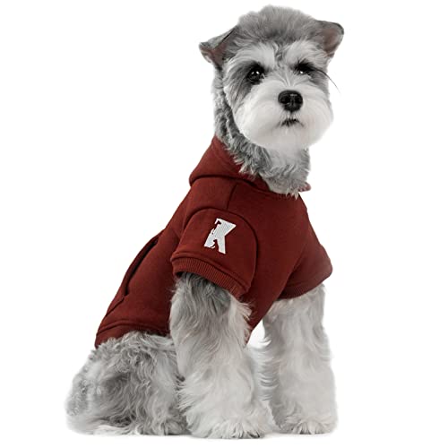 Koneseve Dog Hoodie Fleece Puppy Clothes Warm Sweater with Hat for Small Dogs Cat Hooded Shirt Kitten Pet Basic Hoodies Sweatshirt with Pocket Doggie Soft Winter Coat Apparel (Red; S) - color: Red, size: S-(2~7lb) | Chest(~13")