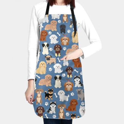Sweetshow Cute Dog Apron with 2 Pockets and Adjustable Neck Waterproof Kitchen Cooking Dog Grooming Aprons for Women Men - color: Dog
